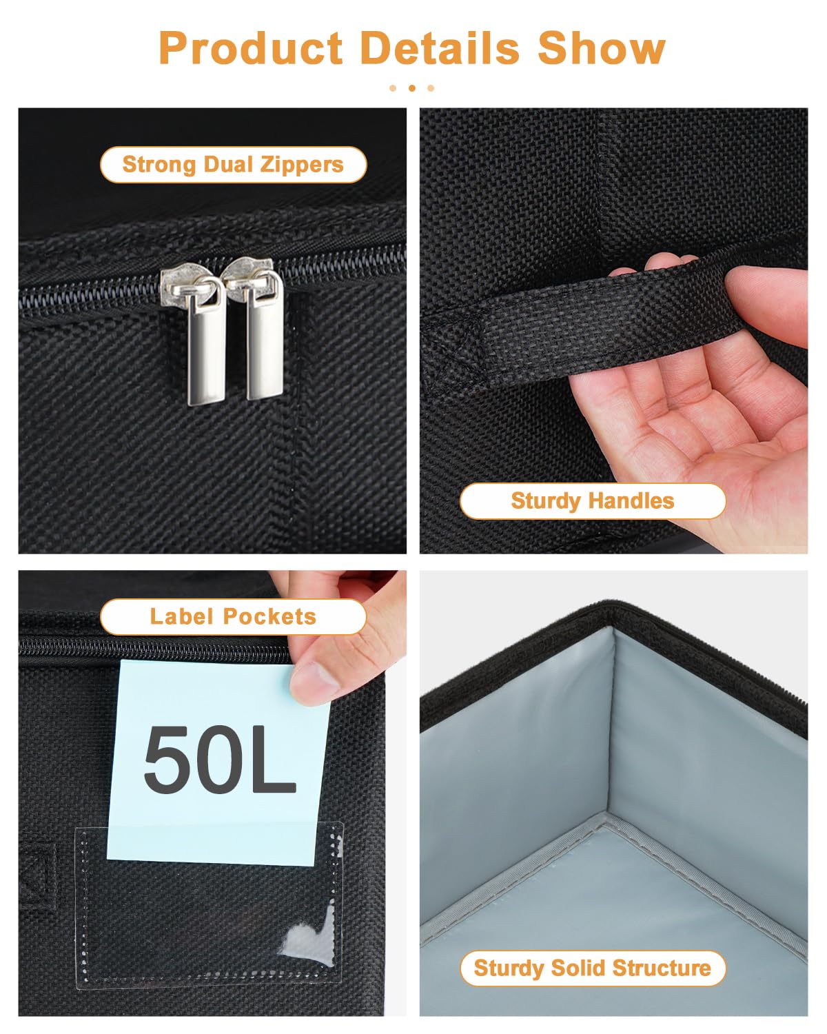 punemi Under Bed Storage Container, 2 Pack Underbed Storage Bags With Lid, Foldable Sturdy Clothes Storage Organizer W/ 3 Handles, Ultra Thick Fabric Blanket Shoe Storage Box, 30x15x6.7inch, Black