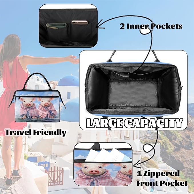 Travel Duffel Bag Funny Pig Waterproof Sports Duffel Bags Lightweight Large Capacity Weekender Carry On Gym Bag for Women Men