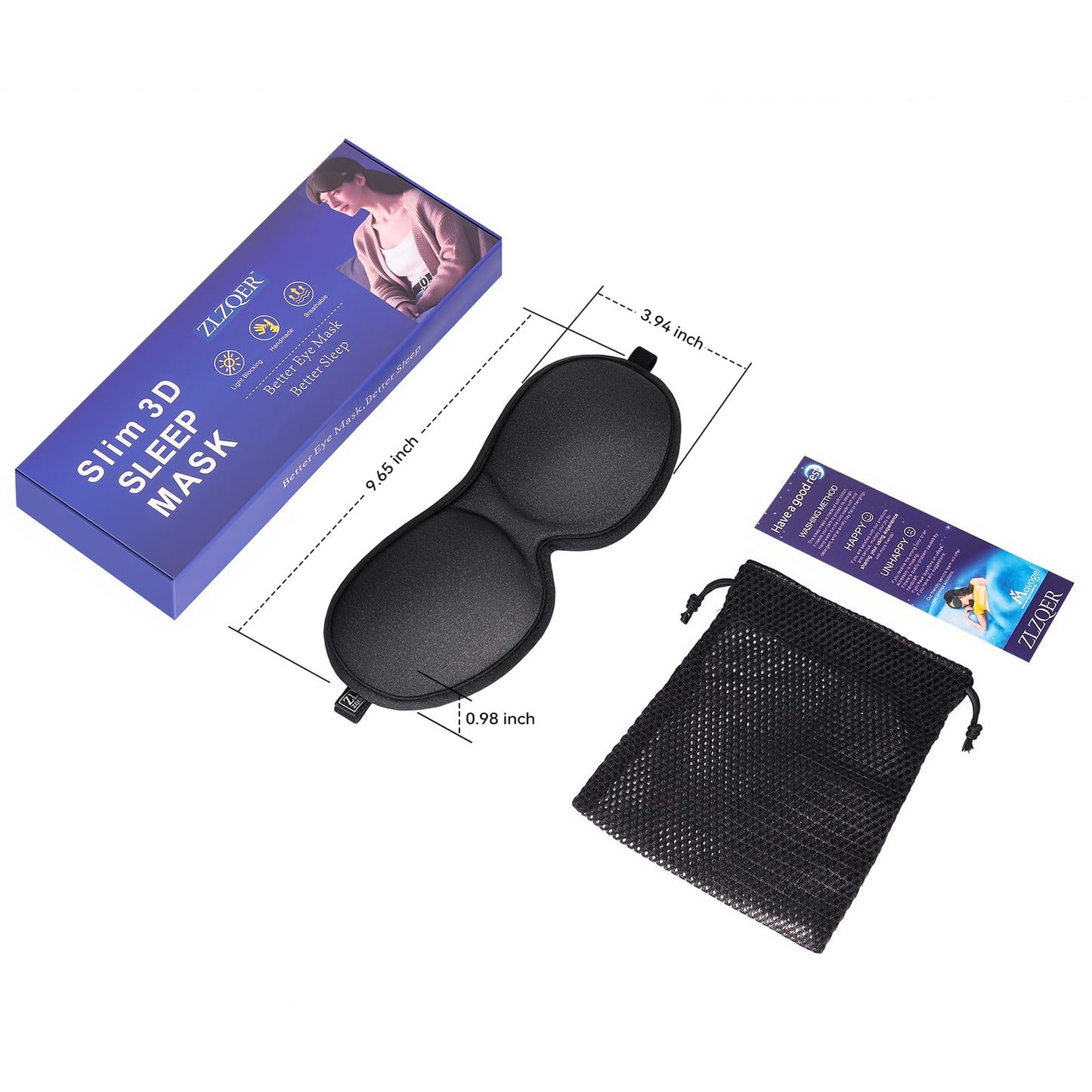 ZLZQER Ultra-Thin 3D Sleep Eye Mask for Side Sleepers Women Men, Zero Pressure for Sleeping, Total Blackout for Lash Extensions, for Side Sleeper,Soft Breathable Lightweight Design for Travel(Black)