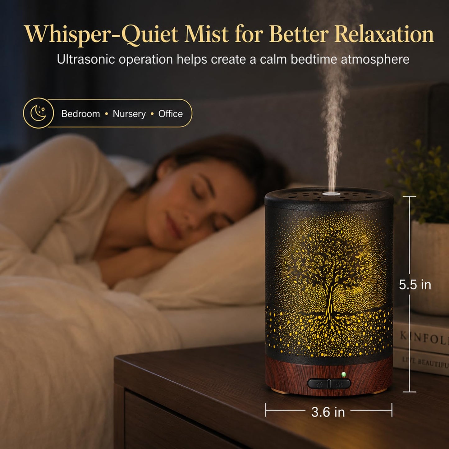 Essential Oil Diffuser- Aromatherapy Diffuser with7 Colors Light and Auto-Off for Women Metal Cool Mist Humidifier for Home and Office for Mom Women(Tree)
