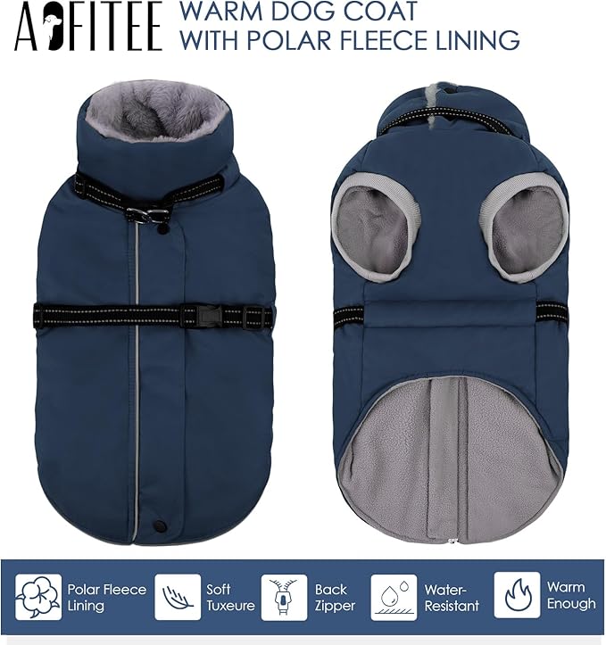 AOFITEE Small Dog Coat, Warm Dog Jacket Winter, Windproof Puppy Winter Coat with Harness & Zipper, Reflective Turtleneck Fleece Pet Sweater Snow Jacket Snowsuit for Schnauzer, Yorkshire Terrier, S