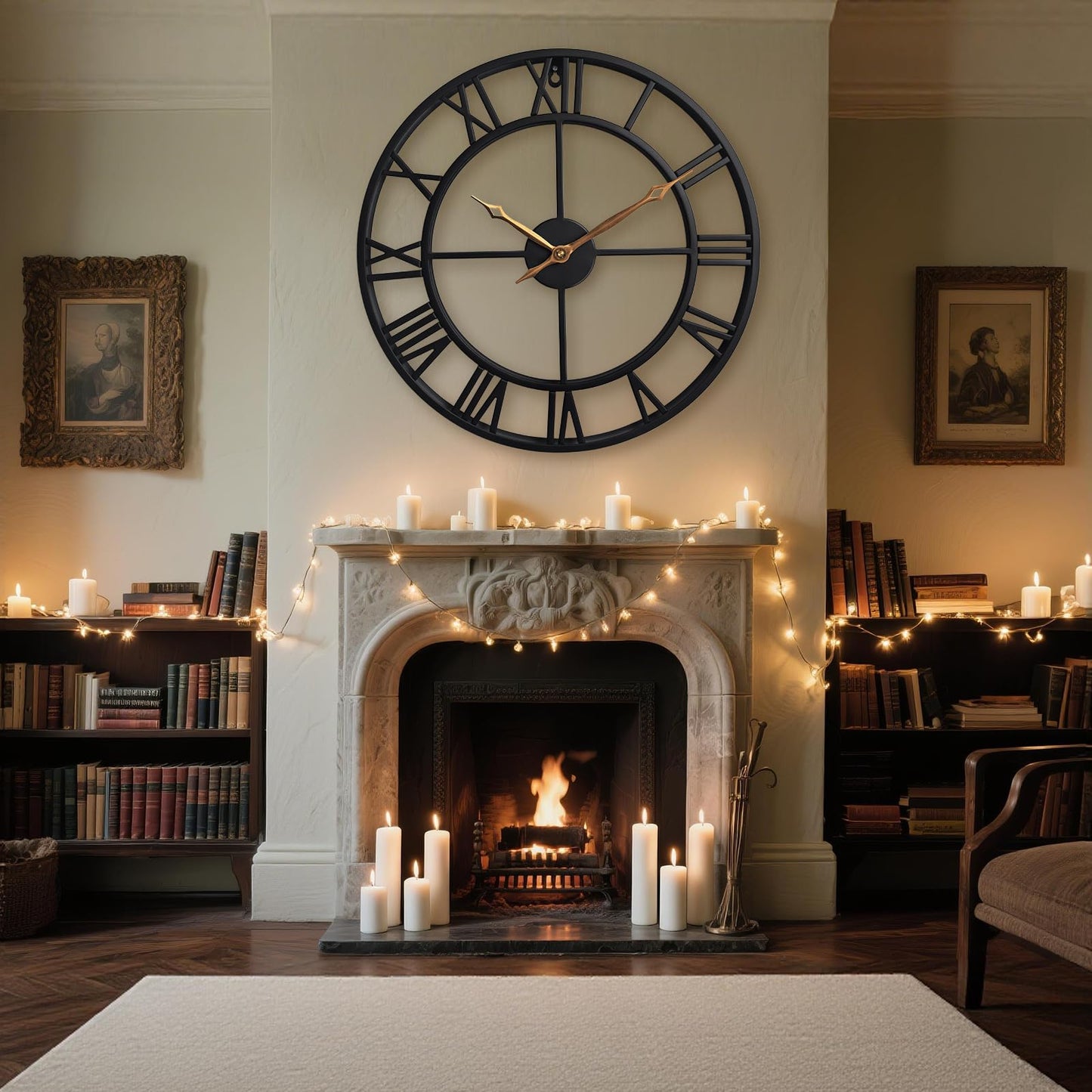 BBALOVEDRE 24 Inch Large Wall Clocks for Living Room Decor,Big Black Roman Numerals Modern Decorative Metal Wall Clocks for Bedroom, Kitchen, Office,Housewarming Gift