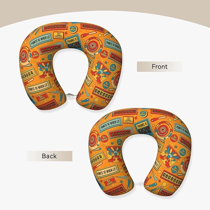 Unique Travel U Shaped Pillows Cartoon Pinball Orange for Airplanes Car Flight, Comfortable Chin Head Neck Cushion Supporting, Polyester Removable Cover