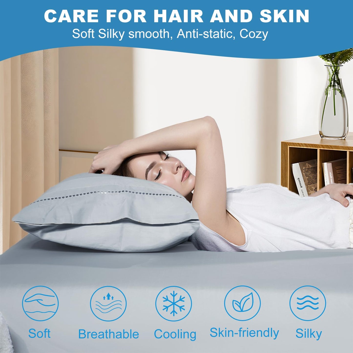 LOVSTOY Cooling Pillow Cases Body Size, Breathable Cool Pillowcases for Hair Skin and Hot Sleepers, Soft Silky Summer Pillow Cover with Envelope Closure, Grey, 20"x54"
