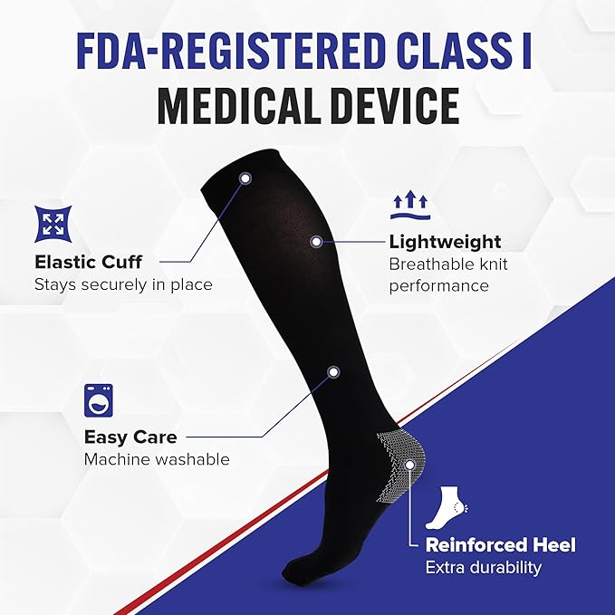 American Hospital Supply Knee High Compression Socks | 15 - 20 mmHg Black Large Lighweight Compression Stockings | Pack of 3 Pairs Therapuetic Support Socks