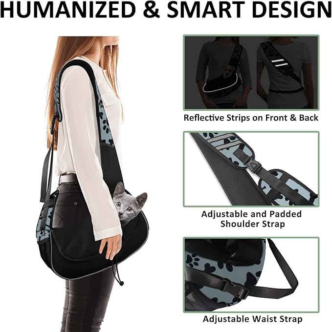 Gloppie Dog Carriers for Small Dogs Pet Sling Carrier Hands Free Cat Sling Travel Puppy Bag Satchel Mesh Dog Purse Bag Cute Grey