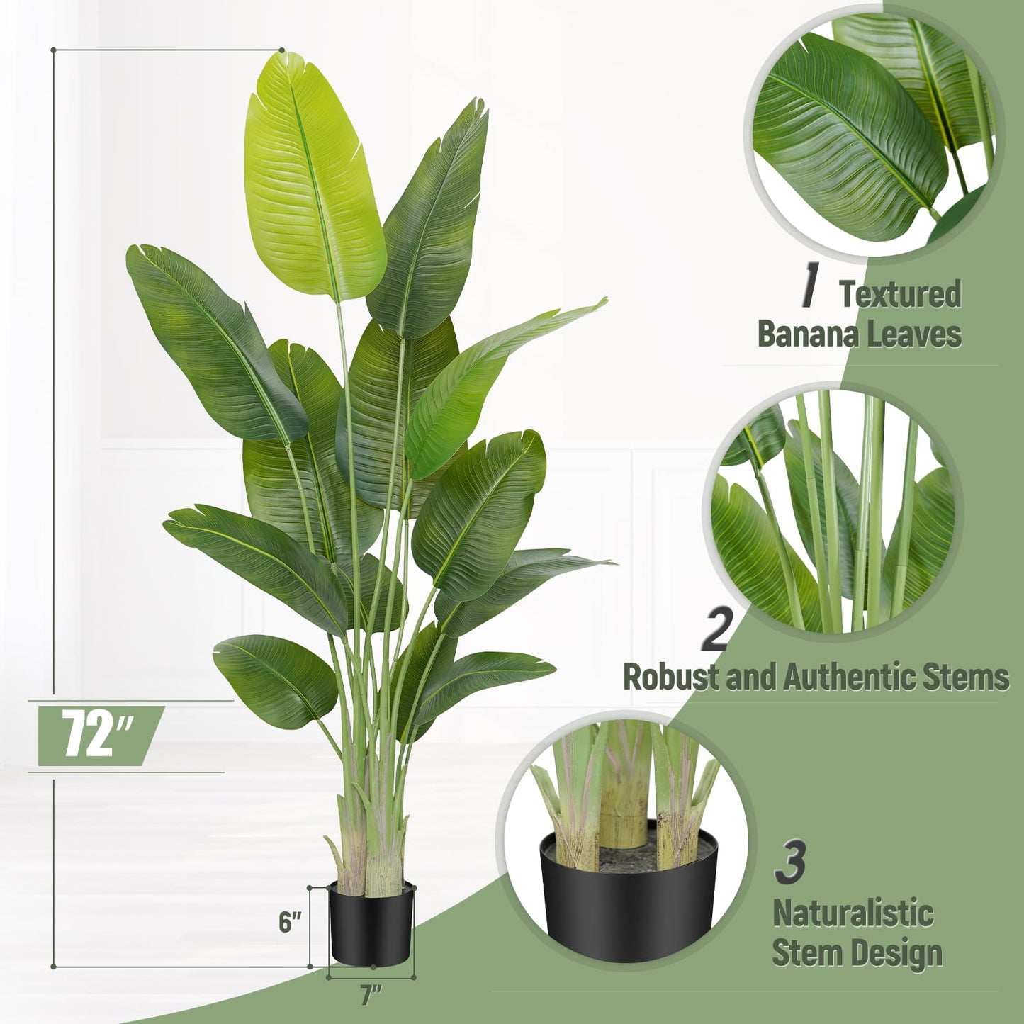 Keeplush Lifelike Bird of Paradise Artificial Plant,6ft Faux Banana Leaf Tree with 13 Trunks - Perfect Indoor Silk Floor Plant for Home Decor in Living Room, Office, and Bedroom 1Pack