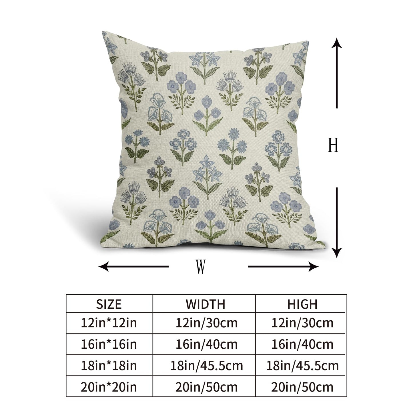 Sivirary Blue Green Block Print Floral Pillow Covers 18x18 Inch Set of 2