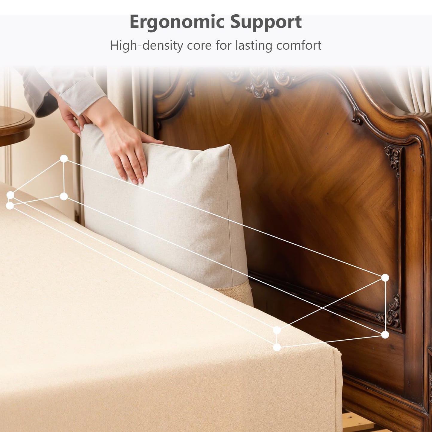 DUMOS Bed Wedge Pillow for Headboard & Mattress Gaps, 54-inch Long - Supportive Wedge Pillow with Side Pockets, Bed Wedge for Back Pain Relief, Reading & Sleeping, Removable Washable Cover