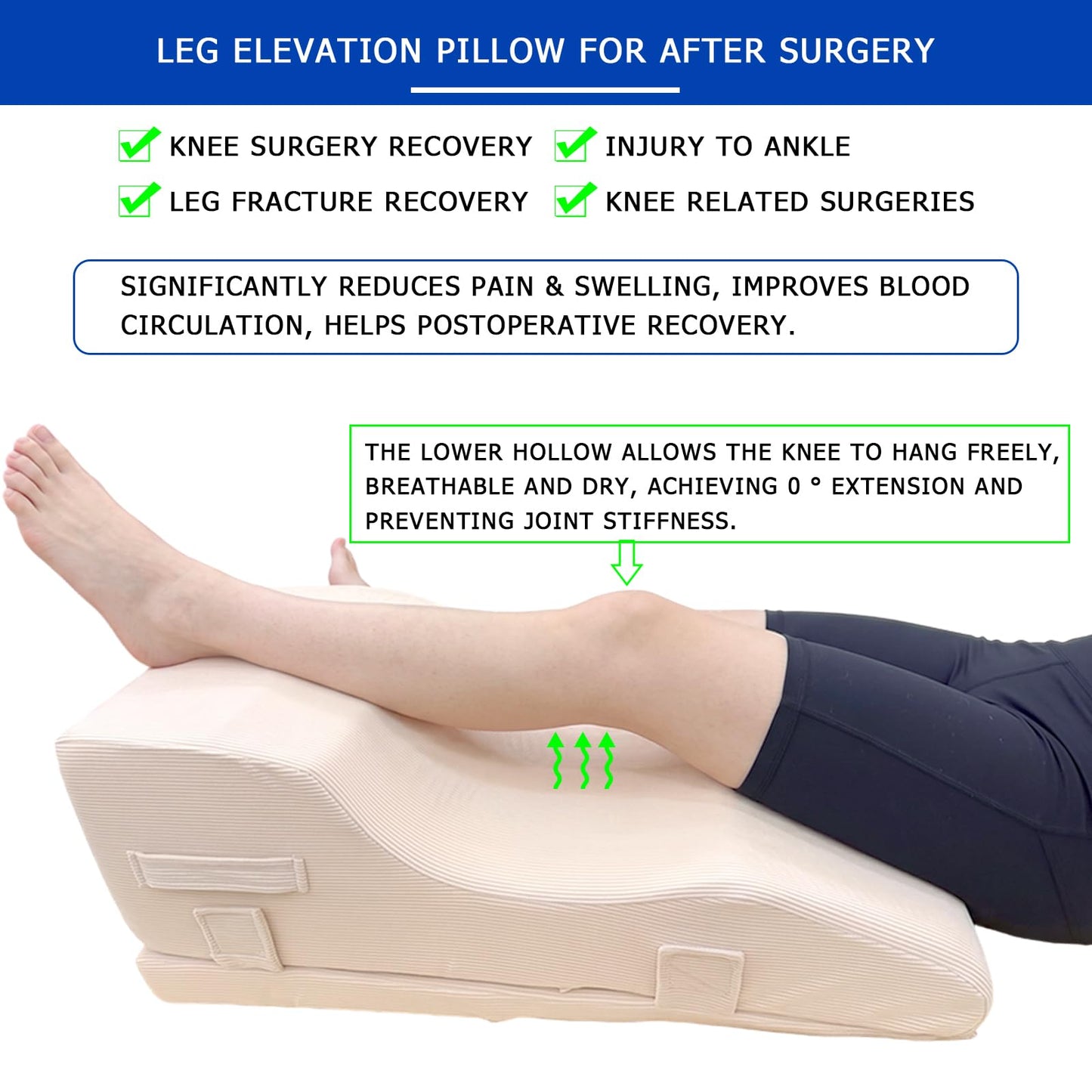 Wellbrance Leg Elevation Pillows for After Surgery, Adjustable Height Wedge Pillow with Removable Knee Insert for 0° Extension & Recovery, Support for Knee Replacement, Hip, Ankle, Corduroy Cover