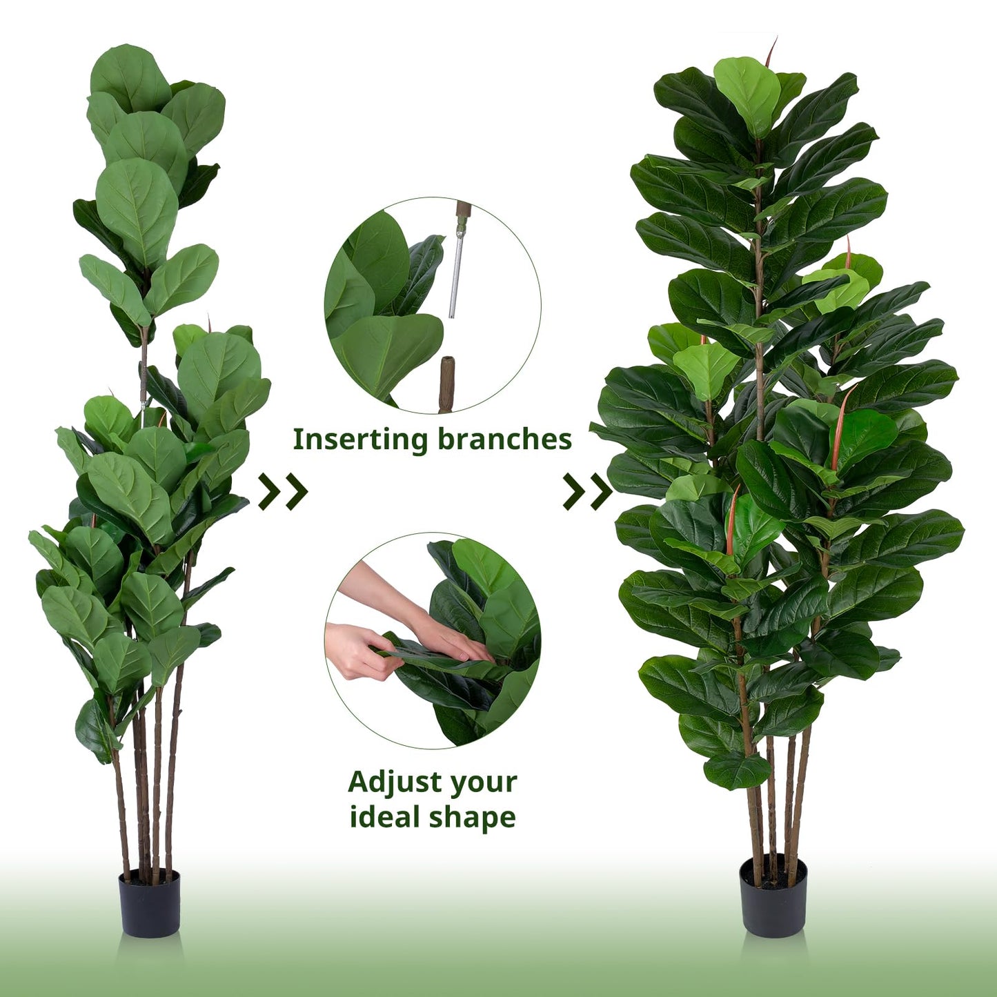 Yepdin Faux Fiddle Leaf Fig Tree 6 FT - Artificial Ficus Tree with Tall Artificial Plants Large 69 Fiddle Leaves - Lifelike Fake Trees for Home Decor Living Room Indoor Outdoor