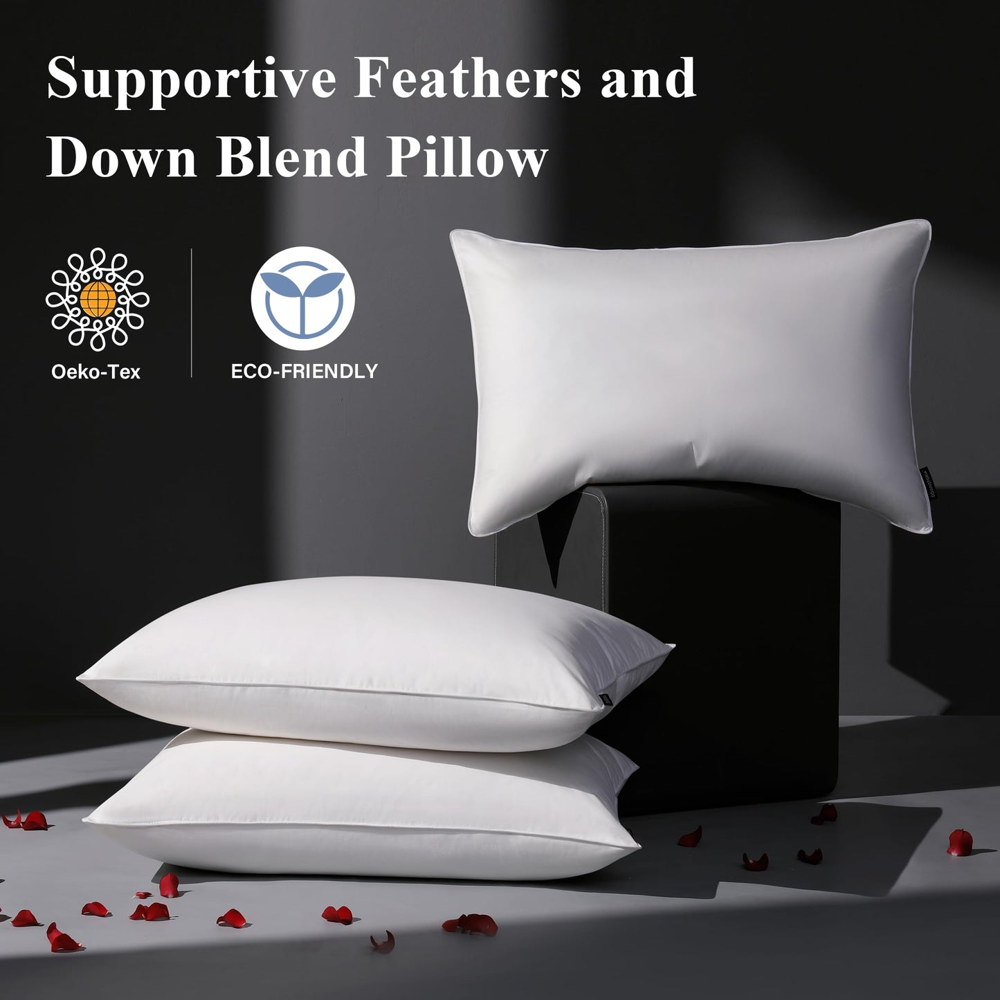 DOWNSTORIA Goose Feather Down Pillow Queen Size Set of 2, Hotel Collection Bed Pillows for Sleeping, 2 Pack, Down Surrounded Soft Medium Firm Pillows for Side Back Sleepers 20 x 30 in.