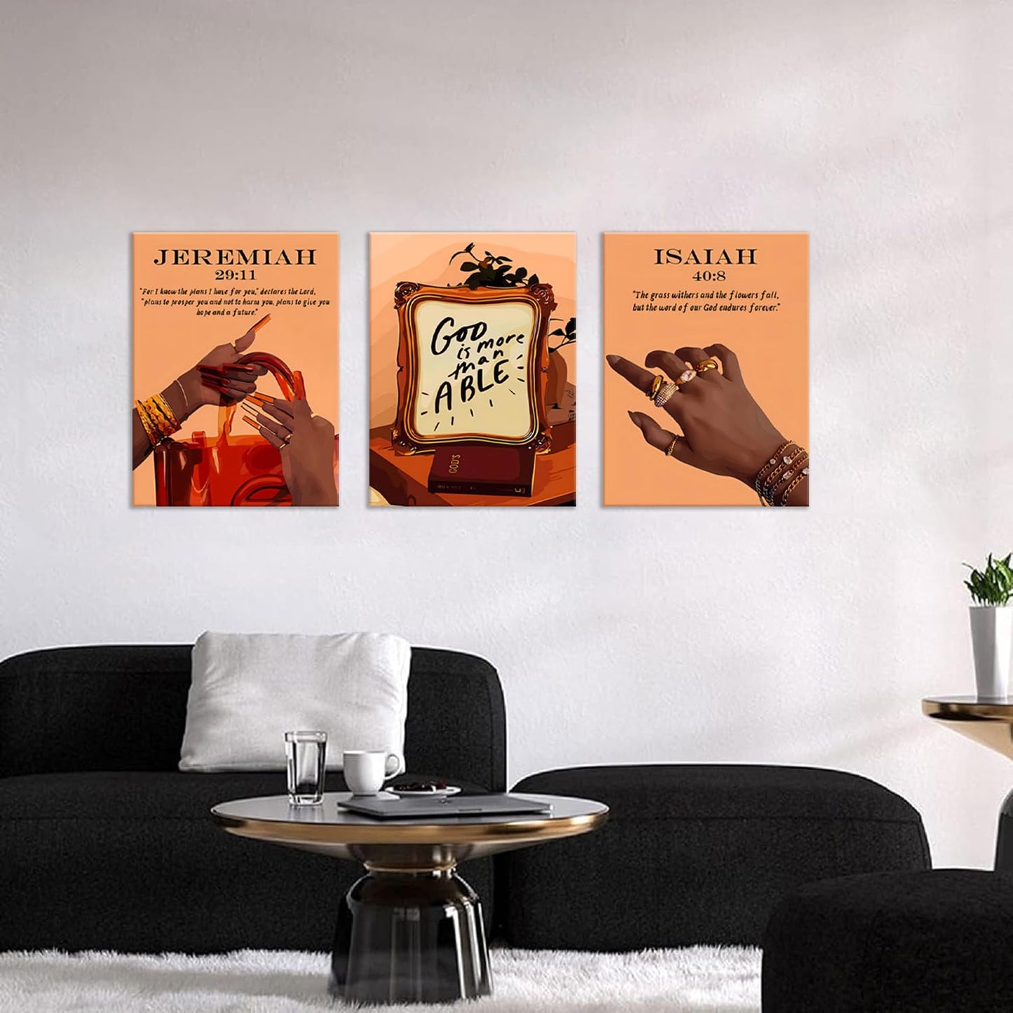 DAXINGJ Black Girl Canvas Wall Art Set of 3, Christian Framed Prints