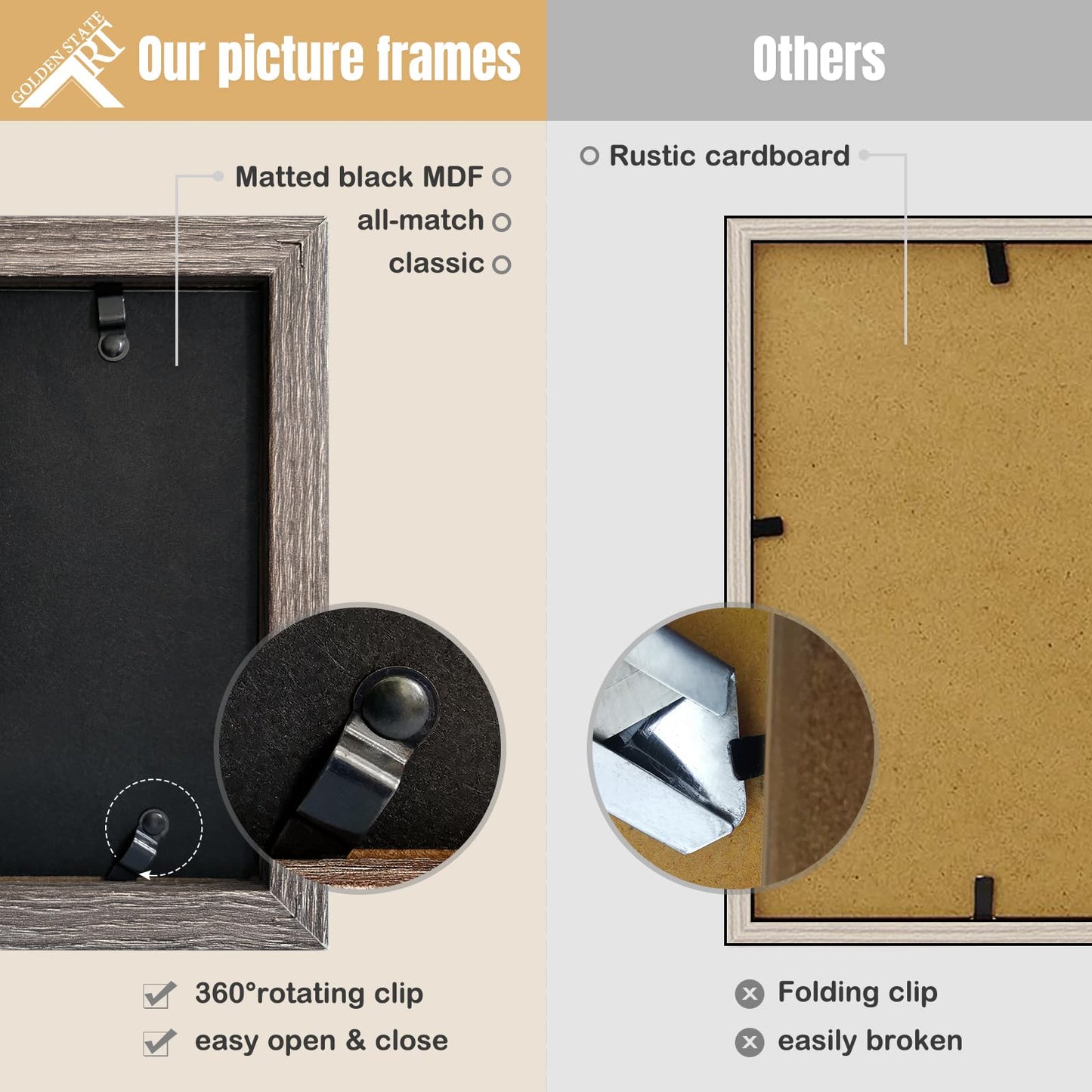 Golden State Art, 5x7 Triple Picture Frame Vertical, Engineered Wood Trifold Photo Frame, with Real Glass for Desktop - Three Folding Picture Collage (5x7, Black, 1 Pack)