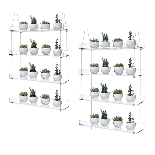ZerzSemp 2-Pack Adjustable Clear Acrylic Plant Stands for Windows – 16" Transparent Hanging Window Plant Racks for Indoor Garden, Herbs, or Home Decor in Kitchen & Bedroom