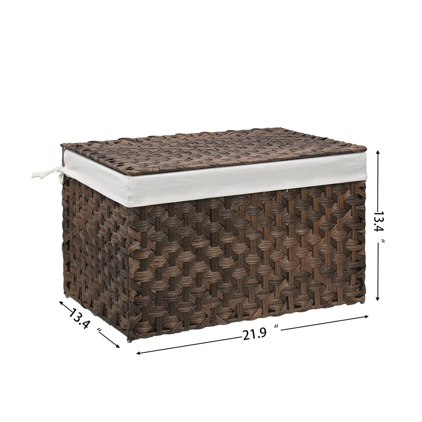 MOORLITER Wicker Storage Basket with Lid, 17.2 Gallon (65L) Small Blanket Basket with Lid, Woven Storage Bin with Handles, Removable Liner, Metal Frame, Foldable, for Bedroom, Laundry Room, Brown