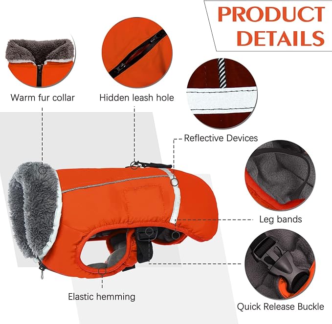 QBLEEV Warm Dog Coat Reflective Dog Jacket, Waterproof Dog Winter Coat Turtleneck Dog Clothes for Cold Weather, Thick Fleece Dog Snowsuit Christmas Dog Vest Pet Apparel for Small Medium Large Dogs L