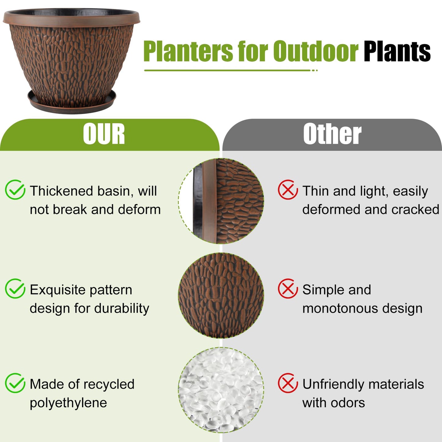 Nooulap 4 Pack 8 Inch Plant Pots Outdoor Indoor, Small Flower Pots with Drainage Hole & Tray, Thickened Plastic Outdoor Planters for Garden House Decor