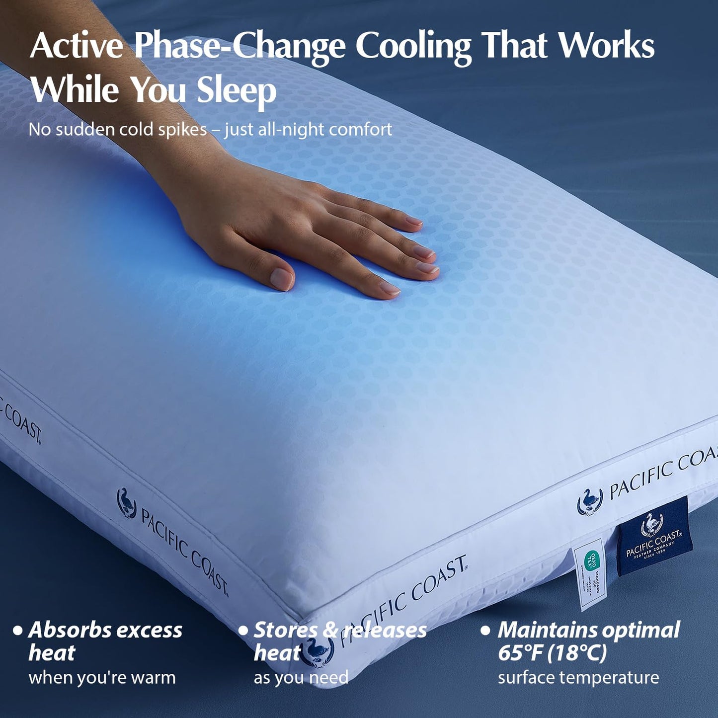 Pacific Coast ArcticLayer Adjustable Cooling Pillows - Queen Size 2 Pack, Luxury Sleeping Pillows with Washable Cover, Spine Alignment, Soft Down Fiber & Goose Feather Pillows, Gift-Ready