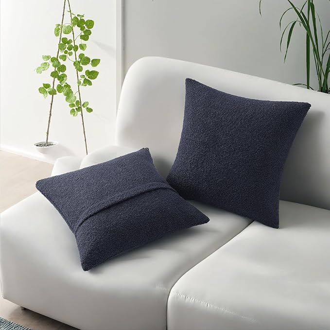 HAUSSY Set of 2 24x24 Decorative Throw Pillow Covers, Soft Cozy European Pillow Shams Textured Boucle, Home Decor for Couch Bed Living Room, Navy Blue