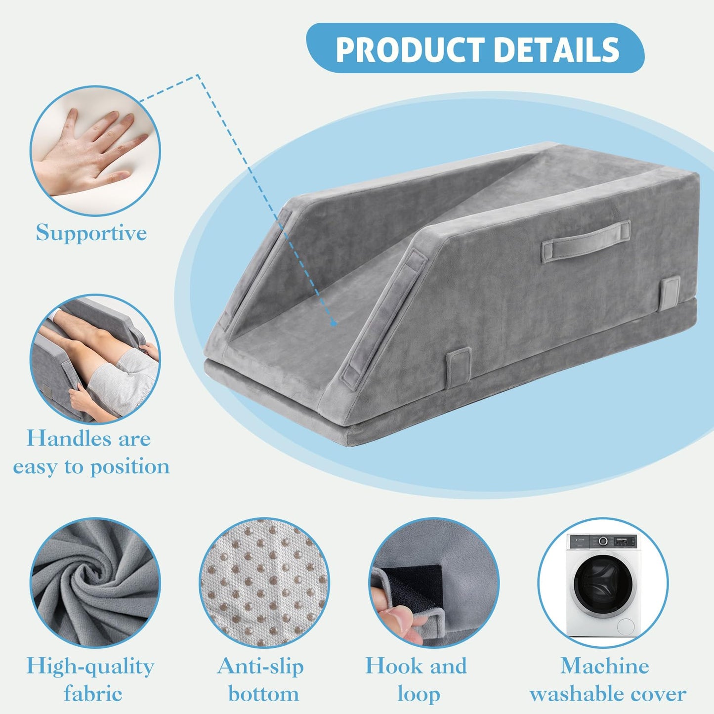 LEEHON Leg Elevation Pillows for After Surgery, Ergonomic Keeps Knee Straight, Adjustable Height Knee Replacement Recovery Aids, Suitable for Surgery, Injury, or Rest, Washable Cover, Single Leg