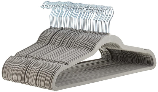 Amazon Basics Slim Velvet Non-Slip Space Saving Suit Clothes Hangers, Closet Organizer, Gray/Silver, 50-Pack