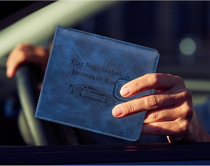 Car Registration and Insurance Holder, Folio Leather Vehicle Card Document Glove Box Organizer Auto Truck Compartment Accessories for Essential Information, Men&Women by YAVIV, Blue