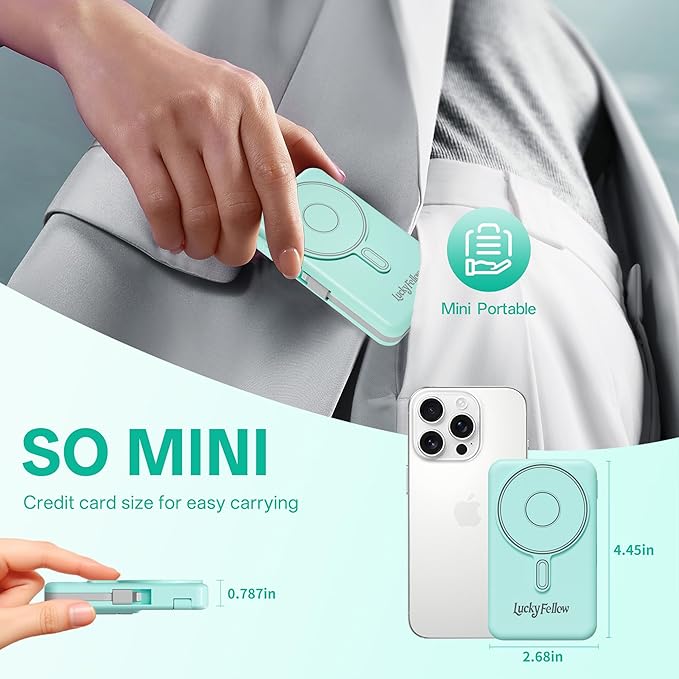 Magnetic Portable Charger Built-in Cables,10000mAh Fast Charging Wireless Charger Station External Battery Pack Slim Pocket Size Power Bank with Stand Compatible with iWatch, iPhone and Android Phones