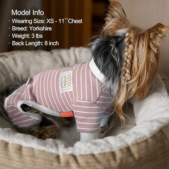 KYEESE Dog Pajamas Stretchable 4 Legs Doggie Jammies Striped Jumpsuit Lightweight Onesie Puppy Pajamas Cozy Outfit Comfortable Dog Clothes Hair Shedding Cover Pet Sleepwear,Pink Striped, Medium