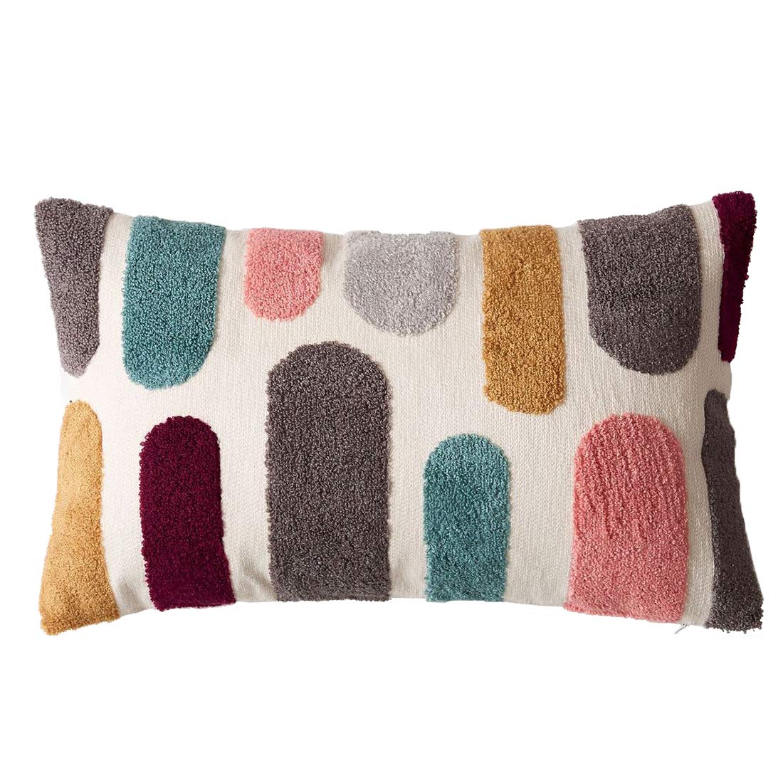 vctops Boho Geometric Tufted Lumbar Decorative Throw Pillow Cover Farmhouse Cotton Embroidery Accent Cushion Case for Couch Sofa Bed (Embroidery7, 12"x20")