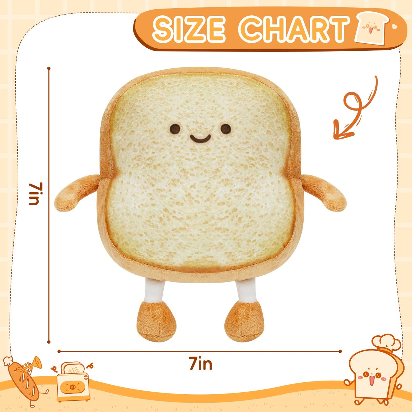 Pacreck Toast Bread Plush Pillow Toy Bread Doll Funny Cute Food Plushies Stuffed Animal Soft Birthday Party Xmas Gifts 12in