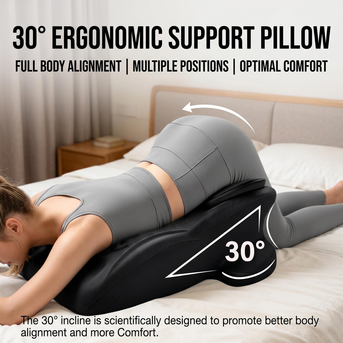 Extra Large Ergonomic Positioning Wedge Pillow, High-Density Memory Foam Support Cushion for Body Support, XL 26" x 20" Size, Multi-Functional Lounge Pillow with Side Pocket & Dual Handles (Black)