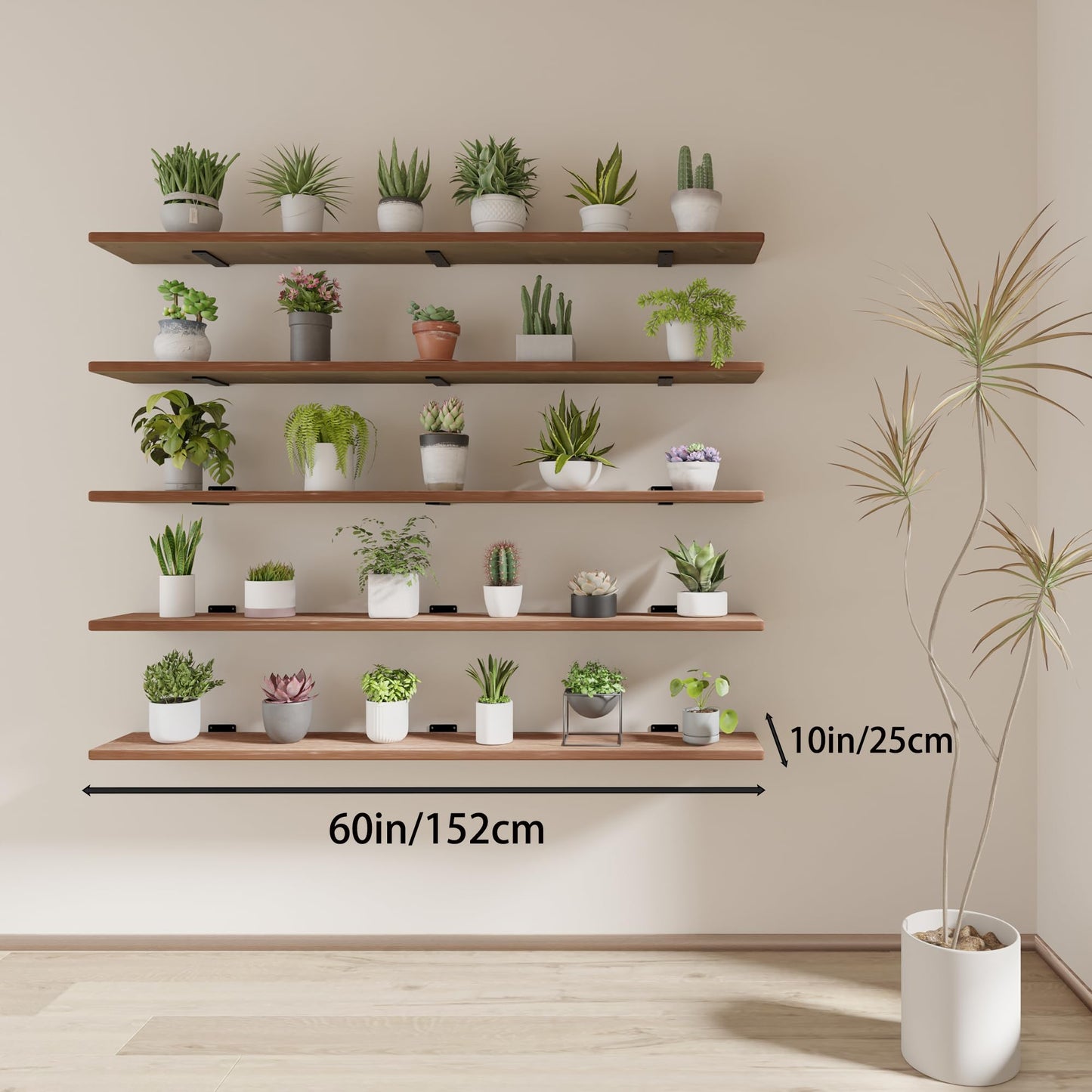 ONOTETUT 5 Tier Book Shelf,Long Floating Shelf for Wall 60 inch,Rustic Bookcase Long Shelves,Wall Mounted Bookshelf for Living Room