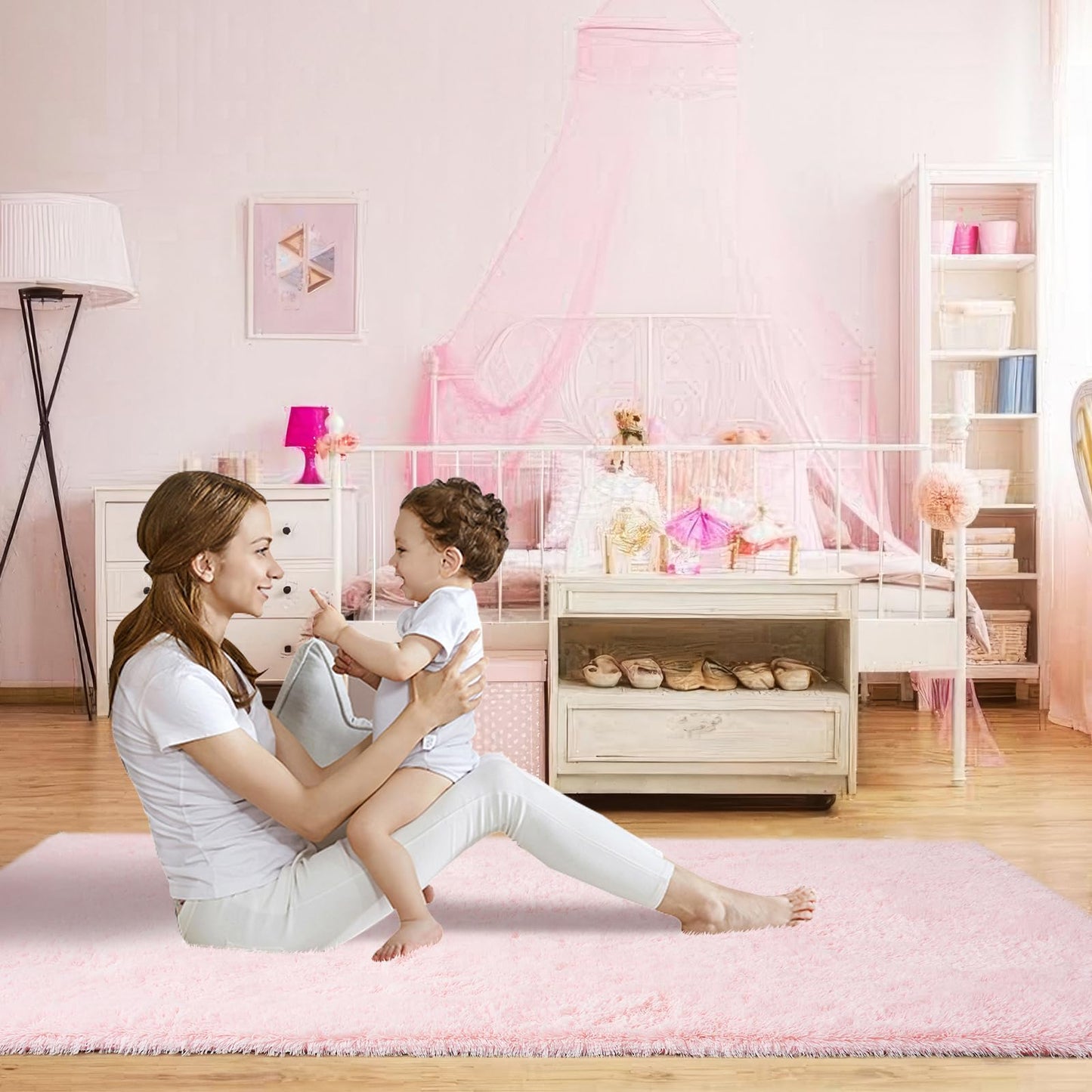Pink Fluffy Rugs for Bedroom Girls: Area Rug 5x7 Pink Fuzzy Rug for Kids Room - Furry Rug Bedroom Decor