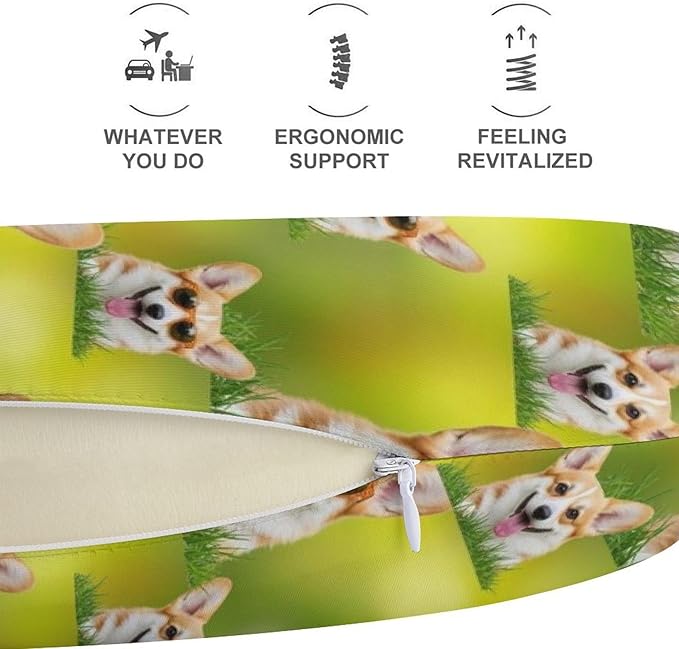 Breathable Memory Foam Travel Pillow U Shaped Chin Head Support Sunglasses Welsh Corgi Puppy, Removable Washable Cover for Airplane Car Office Pain Relief