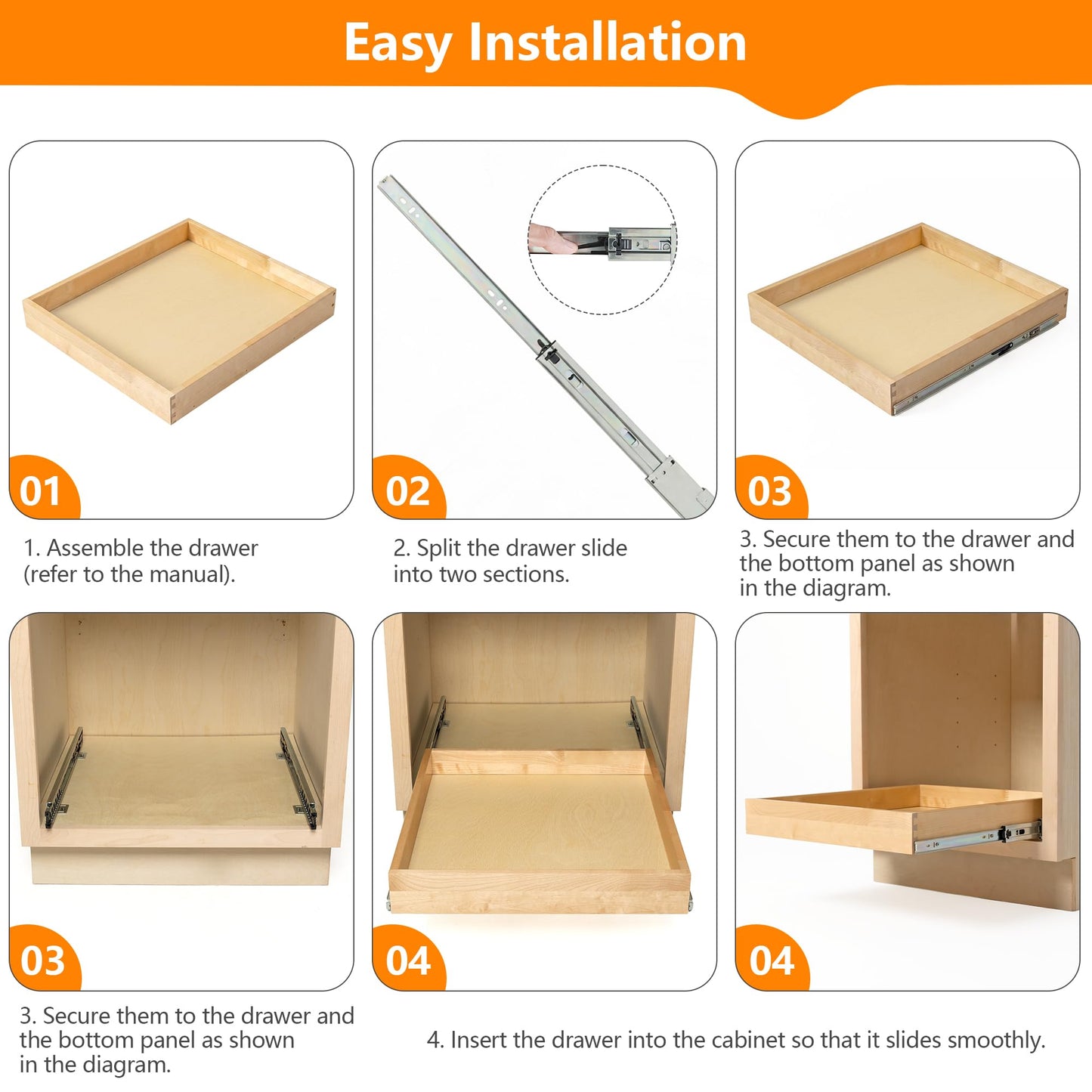 Salfanre Pull Out Cabinet Organizer, 8" W x 21" D Soft Close Pull Out Drawers for Cabinets with Heavy Duty Slides, Wood Slide Out Drawers for Kitchen Cabinets