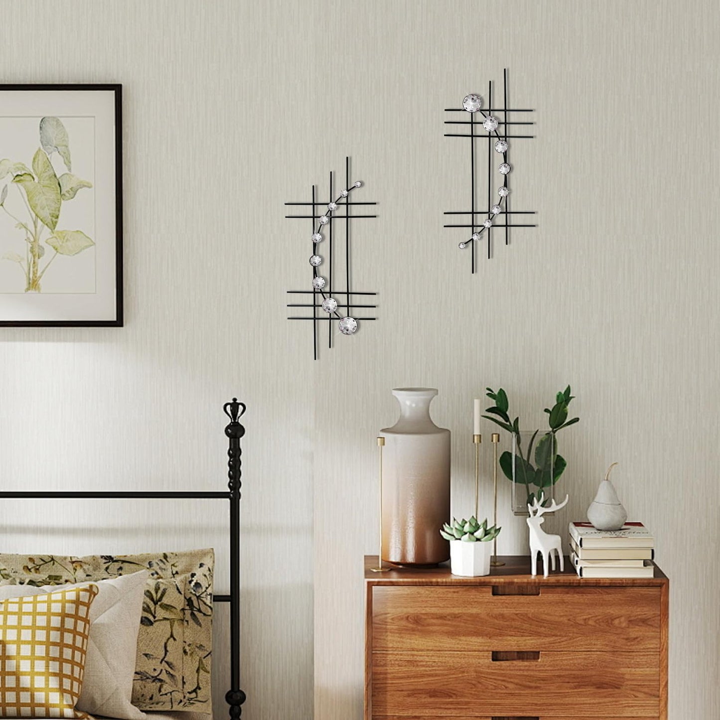 ZEXUIRU 2 Pcs Abstract Metal Art for Wall Decor Living Room Bedroom Bathroom Office Metal Bling Modern Geometric Hanging Vertical Small Iron Sculpture Plaque Pack -Black 15.7in