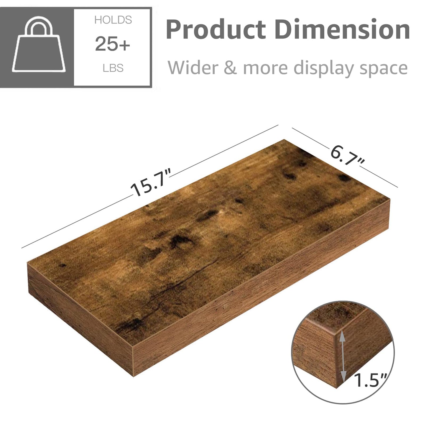 QEEIG Floating Shelves for Wall Bathroom Shelf Bedroom Kitchen Living Room Farmhouse Small Book Shelf 16 inch Set of 4, Brown (015-BN4)