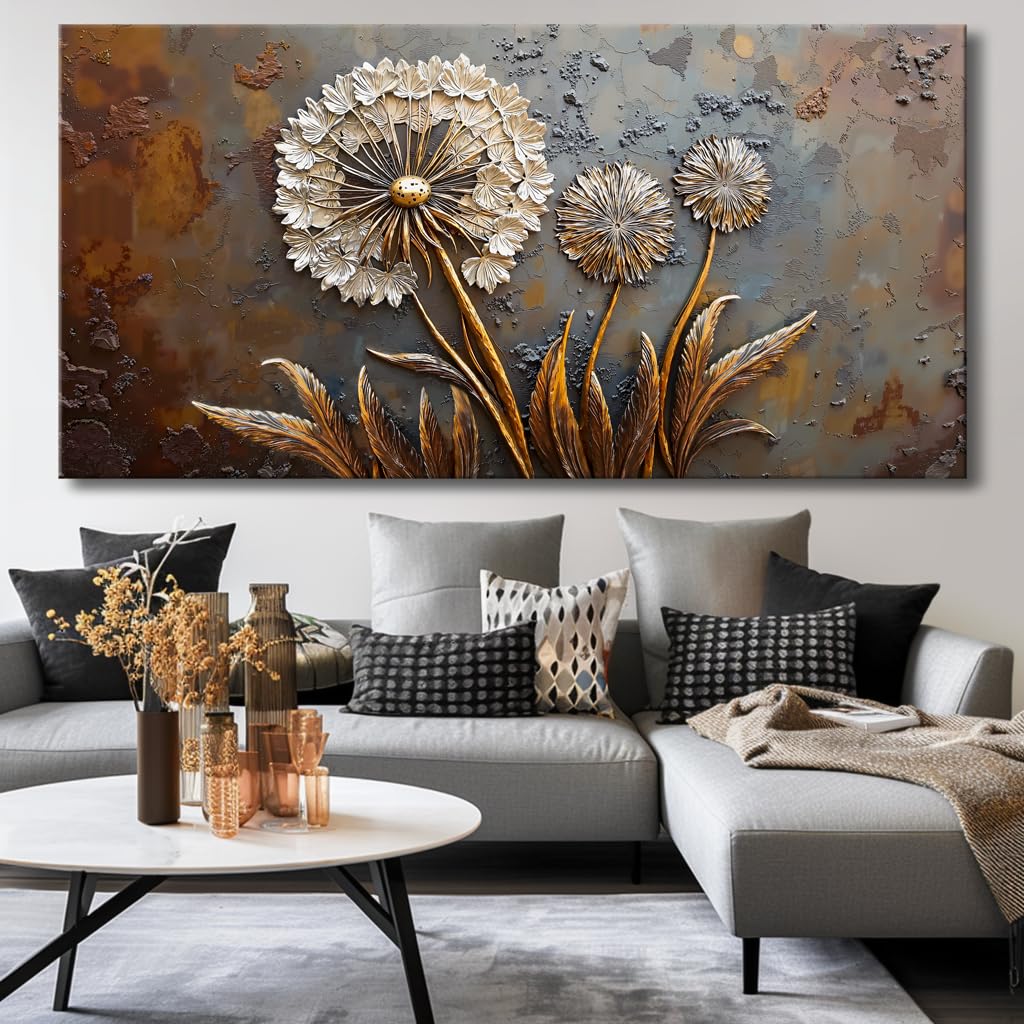Large White Flower Wall Art with Taupe Background Elegant Flower Framed Floral Canvas Print for Living Room, Bedroom, Dining Room, Home Office Modern Ready to Hang Home Decor - 20"x40"
