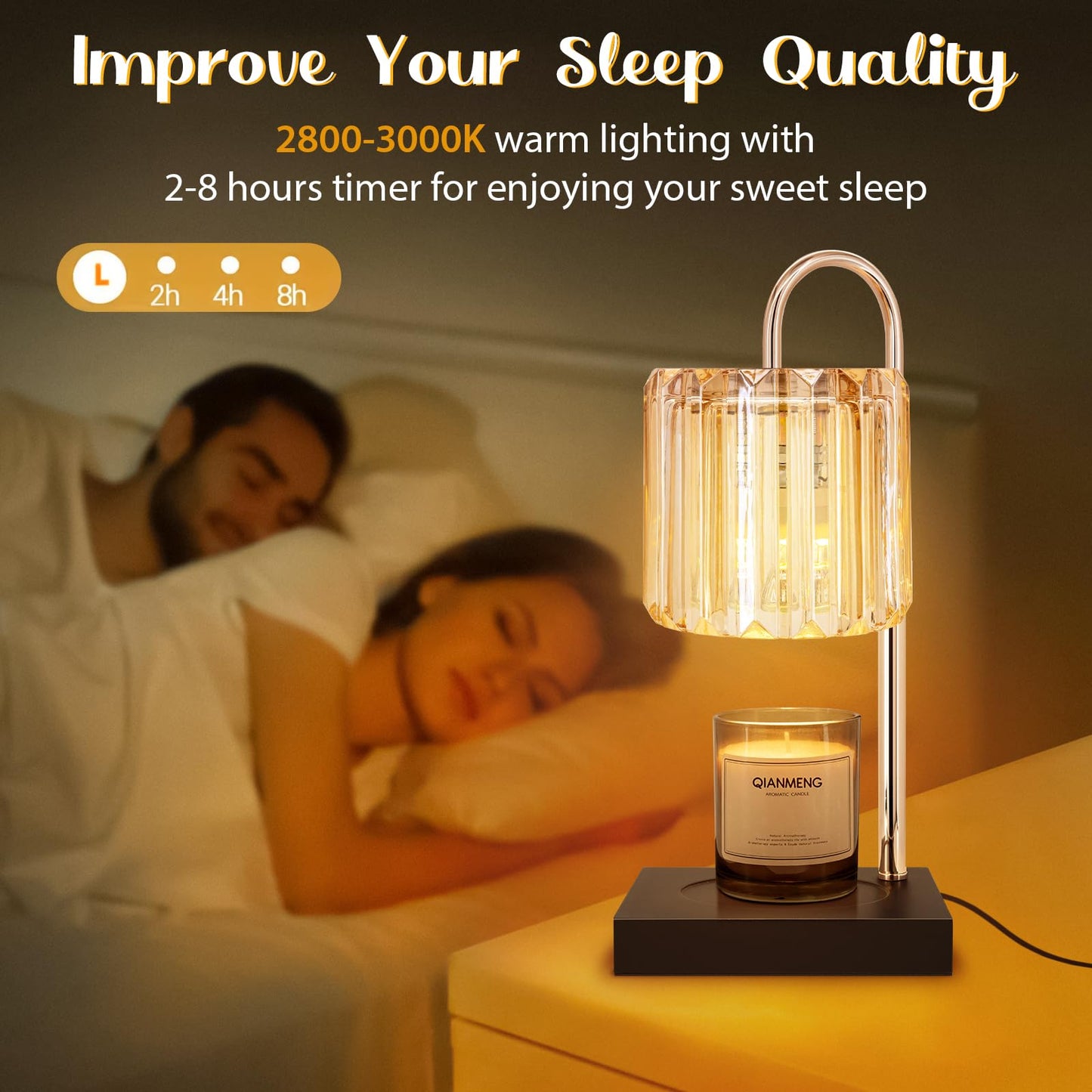 Candle Warmer Lamp, Adjustable Candle Lamp Warmer with Timer, Birthday Gifts for Mom Women Friends, Wax Warmer Lamp for Jar Candles with Large Head, Amber, Glass