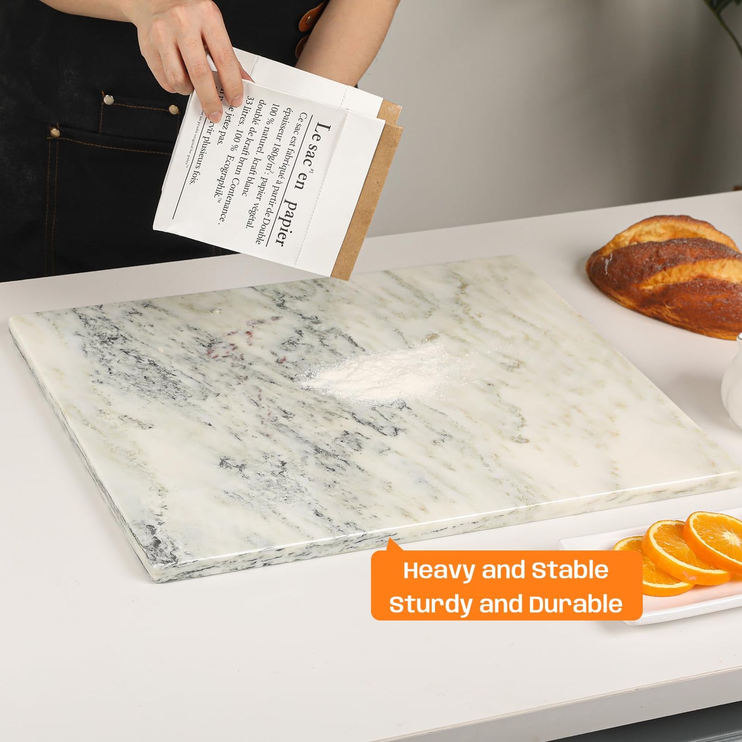 Adolif White Marble Cutting Board, 16x20 Inch Marble Pastry Board With Non-Slip Feet For Cheese, Charcuterie, Dough, Chocolate, Dessert, Pack Of 1 Piece
