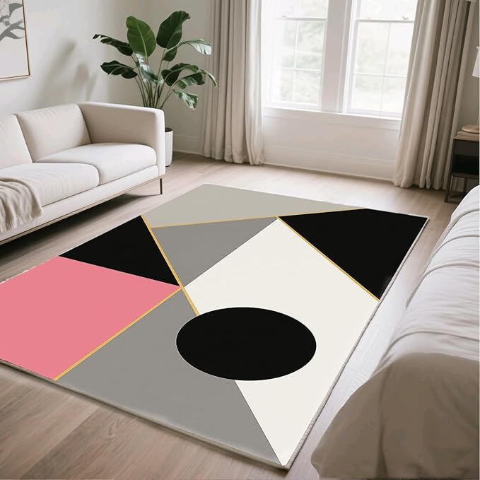 Abstract Geometry Rugs - 7x10 Area Rug, Modern Geometry Area Rugs, Minimalist Aesthetics Living Room Rug, Washable & Non Slip Large Rug Home Decor