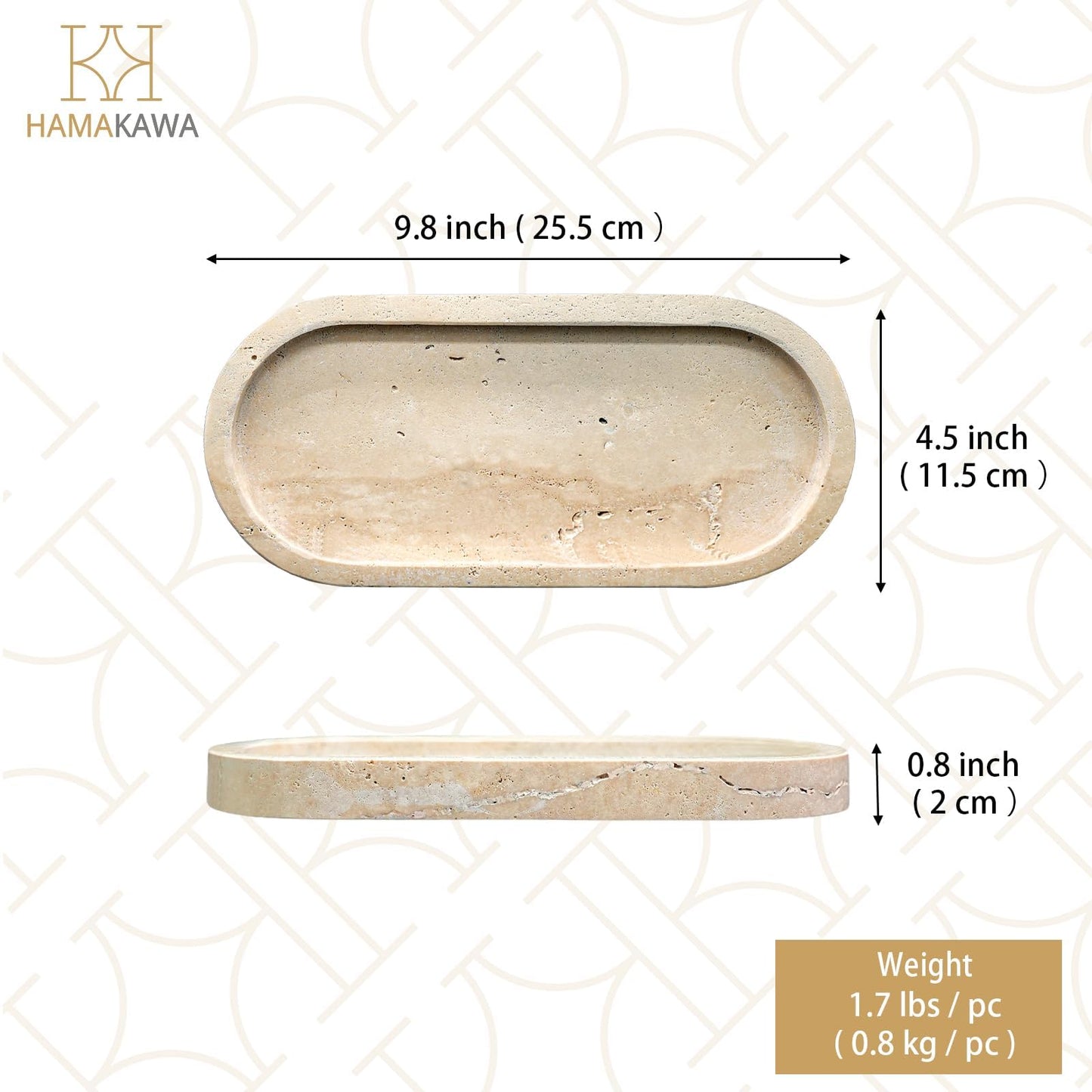 HAMAKAWA Turkish Natural Marble Vanity Tray, Oval Bathroom Tray 10 inch, Beige Travertine Perfume Trays, Vanity Organizer for Soap, Kitchen, Home Decor