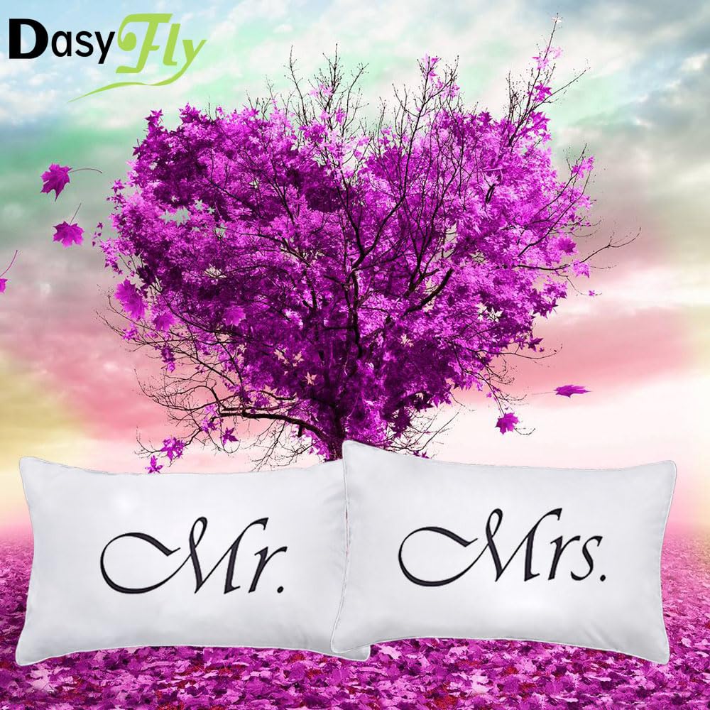 DasyFly 2PCS Mr and Mrs Pillow Cases,His and Hers Couples Pillowcases,Romantic Anniversary Engagement Christmas Wedding Gifts for The Couple,Bride Shower Gifts Ideas