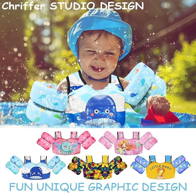 Chriffer Kids Swim Vest Life Jacket for 30-55 Pounds Boys and Girls, Toddler Floaties with Shoulder Harness Arm Wings for 2,3,4,5,6,7 Years Old Baby