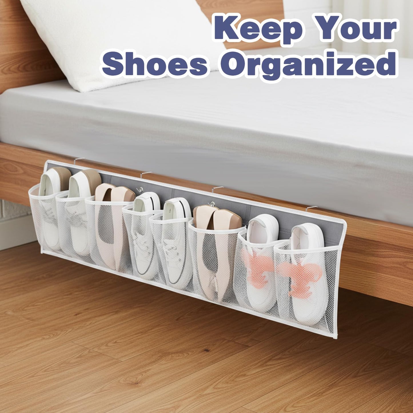 AojSup 2 Pack RV Shoe Storage Solutions, Hanging Shoe Organizer with 8 Large Pockets, Wall Mounted Bedside Caddy for Entryway, Camper, Dorm & Bedroom Organization, Gray