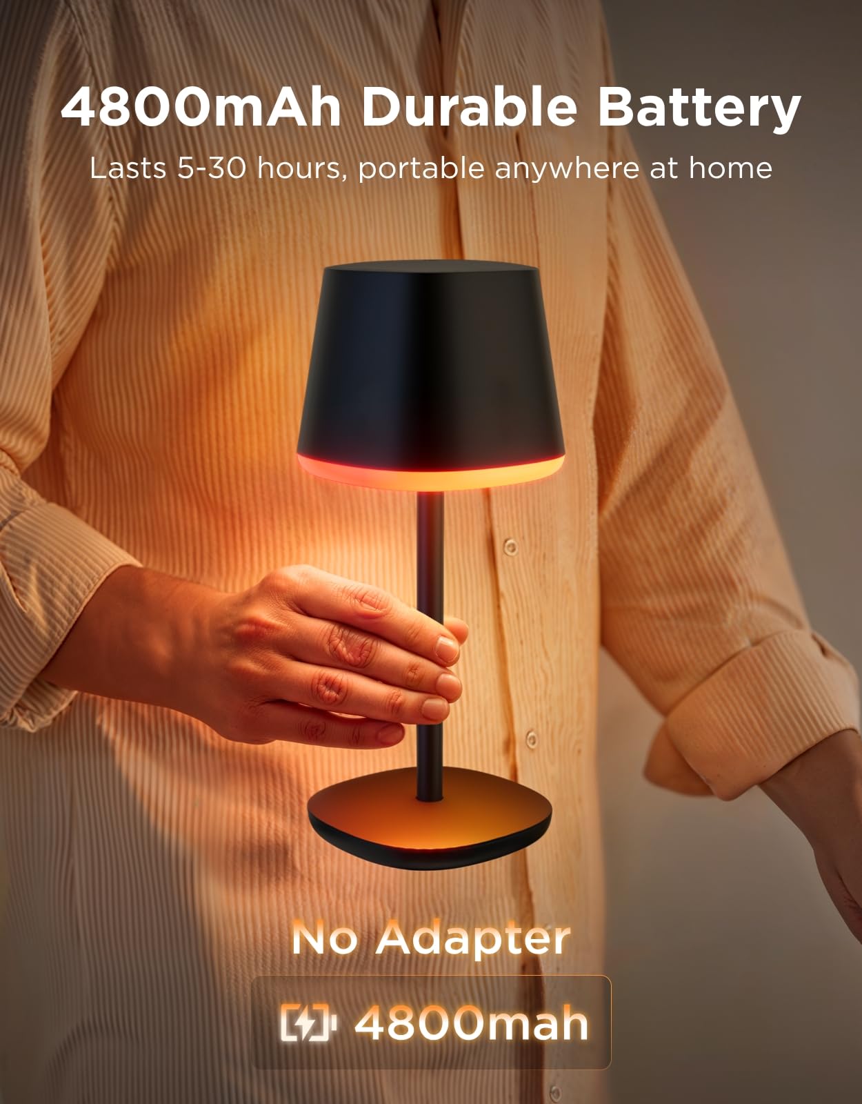 Govee Smart Cordless Table Lamp Classic (No Adapter), RGBIC Rechargeable Table Lamp for Bedroom, Living Room, Portable Desk Lamp Works with Matter, LED Bedside Lamp with 72 Scenes Modes, Timer, 500lm