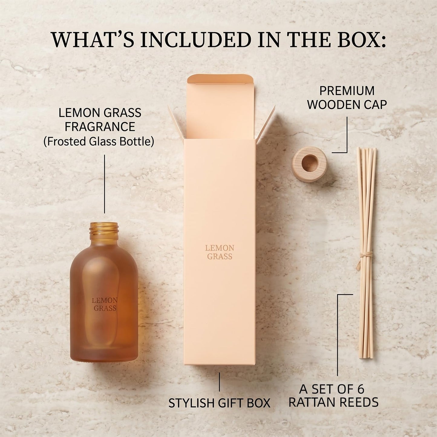 Fragrantseason Reed Diffuser Set 6.7 oz Scented Oil Diffuser with 6 Fiber Sticks, Long Lasting Home Fragrance for Bathroom Shelf Decor, Living Room, Office Aromatherapy Gift 01 (Lemon Grass)