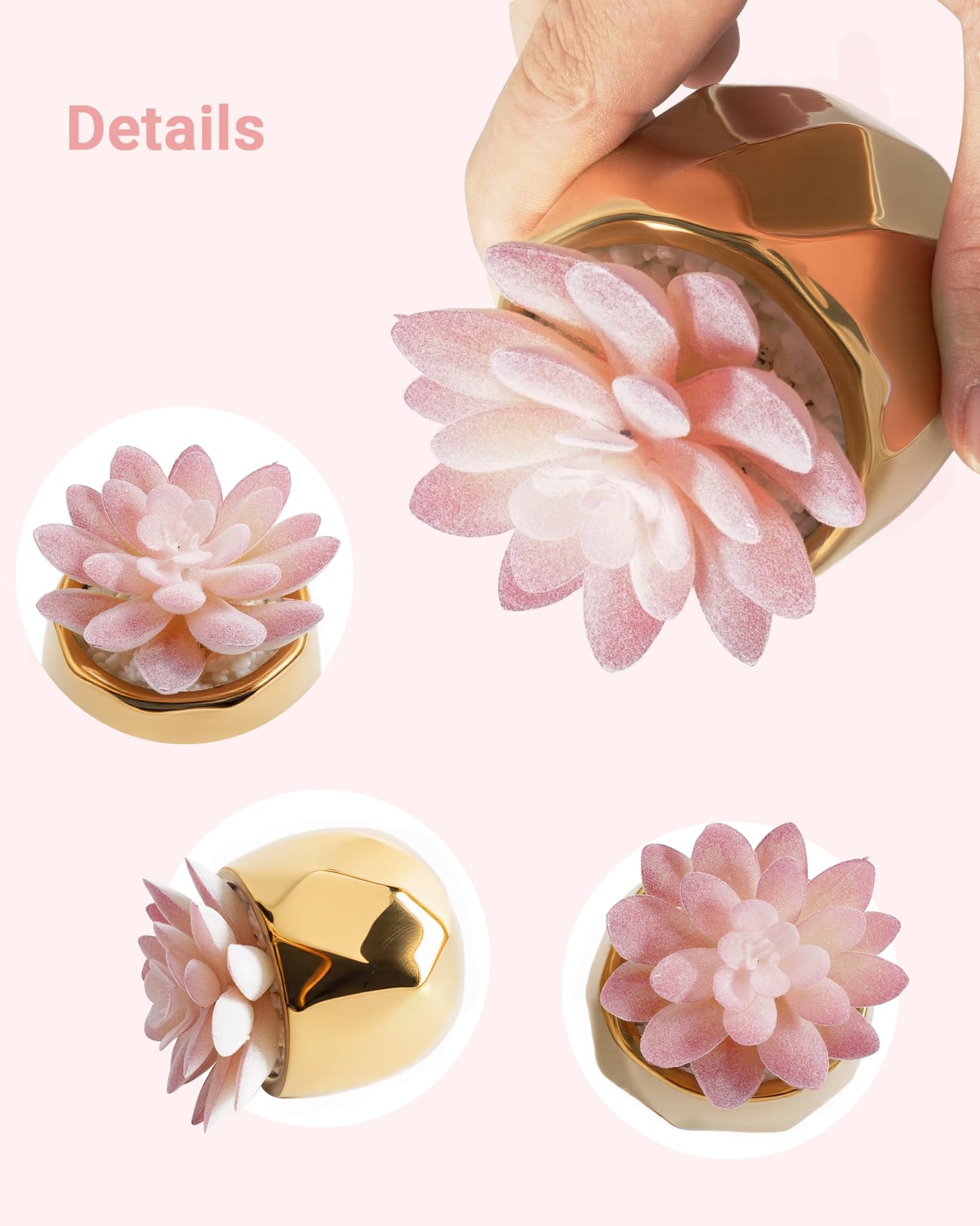 VIVERIE Mini Succulents Plants Artificial in Pots-Pink Succulents with Golden Ceramic, Small Fake Succulents for Home Decor Indoor for Women, White Ceramic Faux Succulents, Gifts for Mom-1 Pack