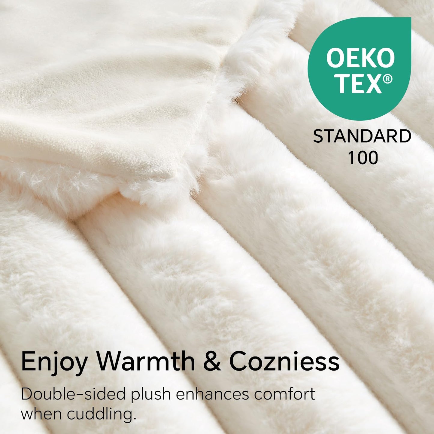 BEDELITE Faux Fur Throw Blanket for Couch, Soft and Cozy Luxurious 3D Striped Fluffy Blanket, 770GSM Thick Warm Plush Fuzzy Faux Rabbit Fur Blanket for Women Gift (Cream, 50"x 60")